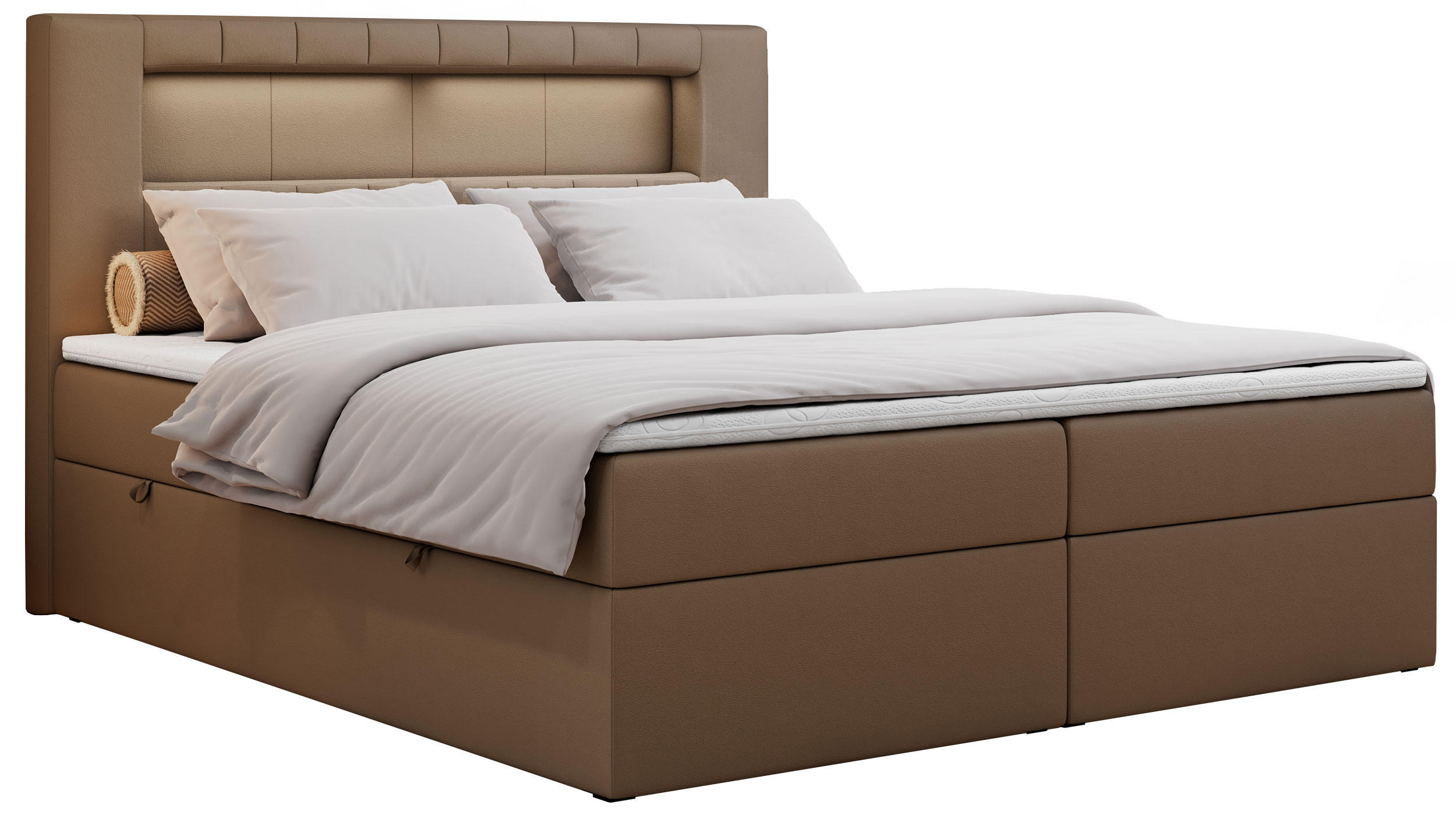 BOXBETT GOLD-5 LED 160/200 Braun Kunstleder - H3 - Braun, Holz/Textil (160/200cm) - MKS