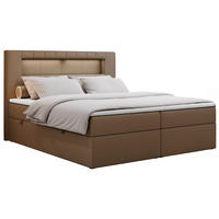BOXBETT GOLD-5 LED 200/200 Braun Kunstleder - H3 - Braun, Holz/Textil (200/200cm) - MKS