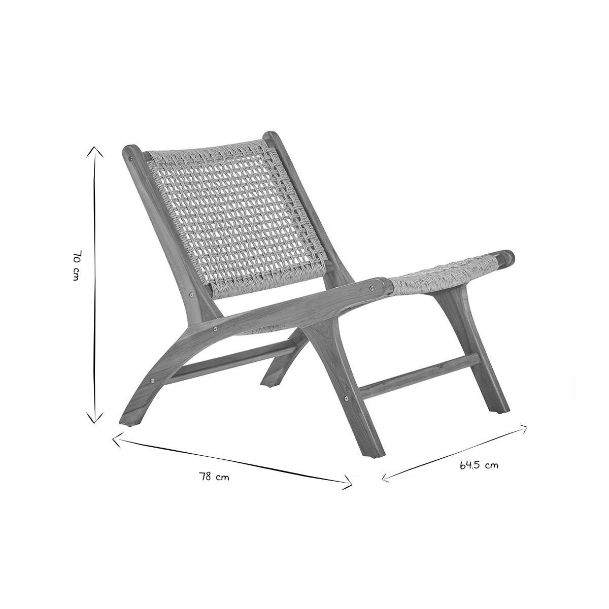 LOUNGESESSEL Massivholz Teak Geflochtenes Seil SUMBA - Braun, Holz (78/70/64.5cm) - Miliboo
