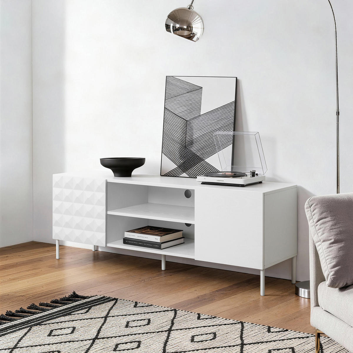 TV Lowboard Holz Weiß - Weiß, Holzwerkstoff/Metall (140/50/40cm) - Hometopia