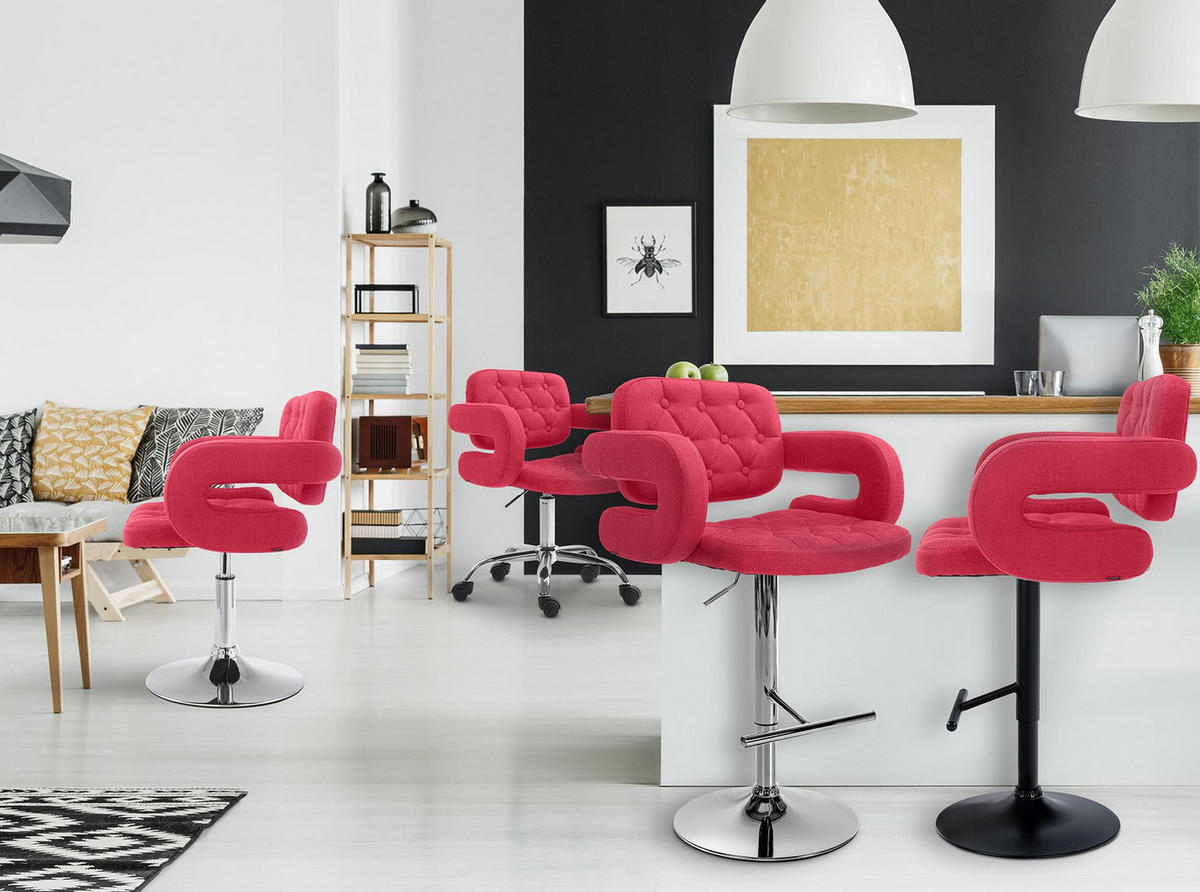 BARHOCKER Stoff rot - Chromfarben/Rot, Textil/Metall (62/103/55cm) - CLP