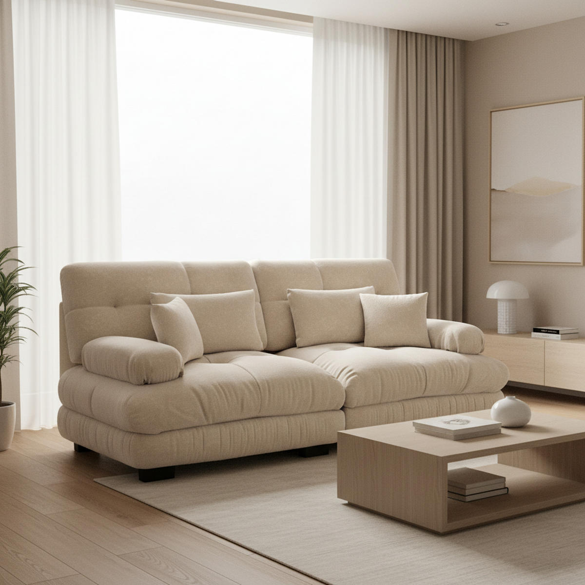 2-SITZER-SOFA aus chenille wolken-design & massivholzrahmen - Beige, Textil (77/81/220cm) - Urban Meuble