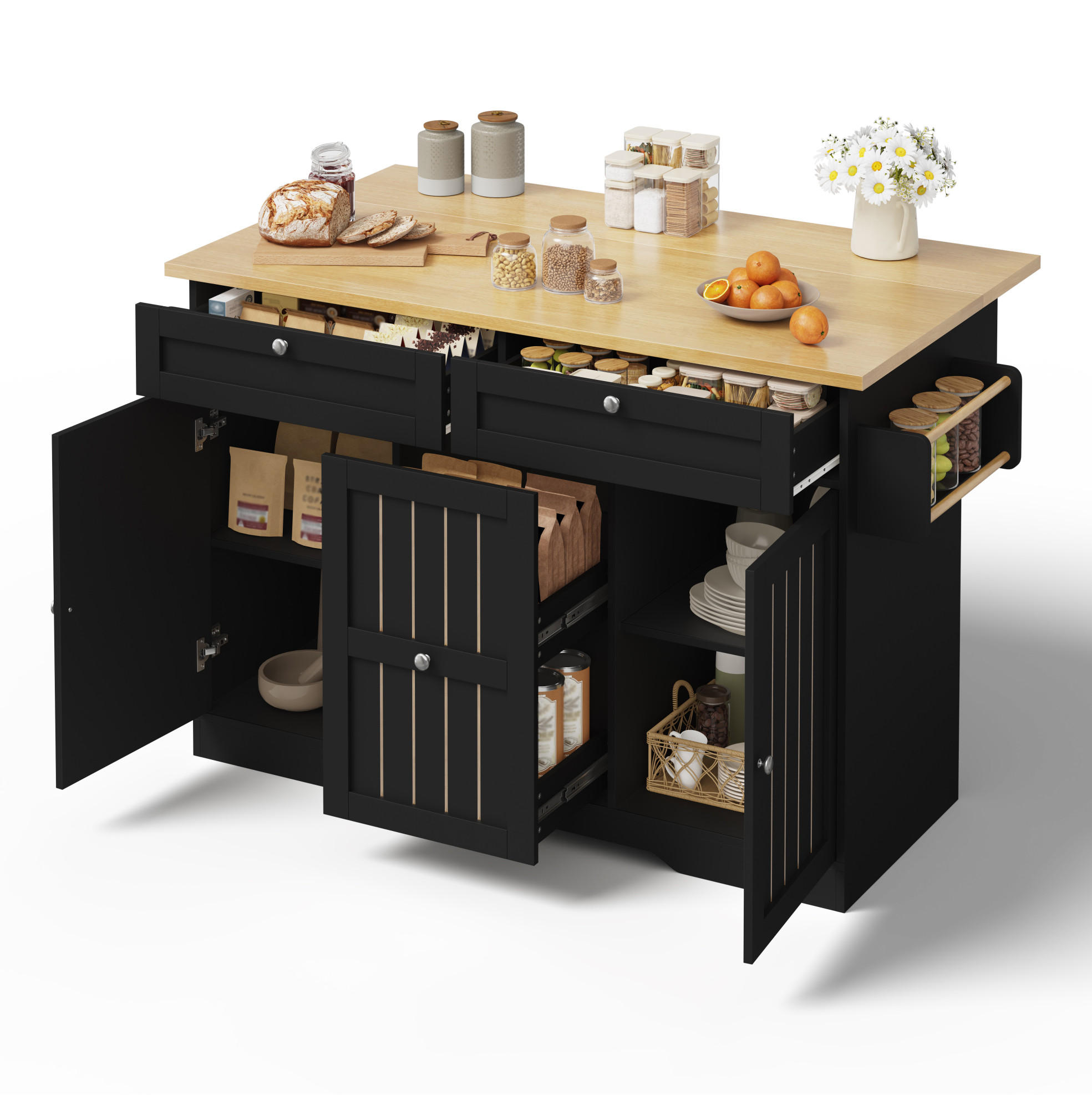 KÜCHENINSEL klappbar 120 x 45(70) x 92 cm Schwarz MDF - Schwarz, Holz (70/92/120cm) - Beauniv