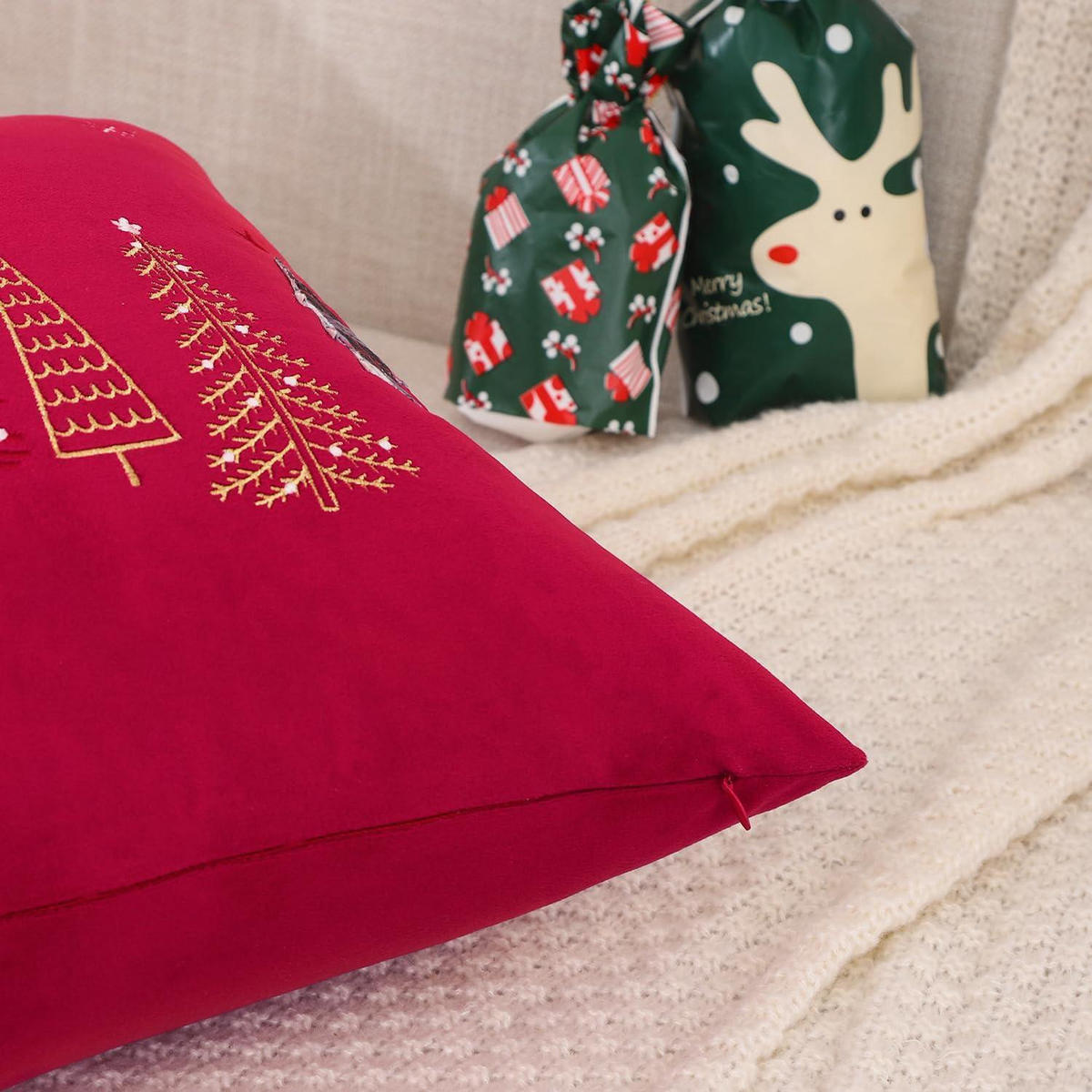 KISSENBEZUG 2-teiliges Set Weihnachten Rot 40 x 66 cm - Rot, Textil (40/66cm)