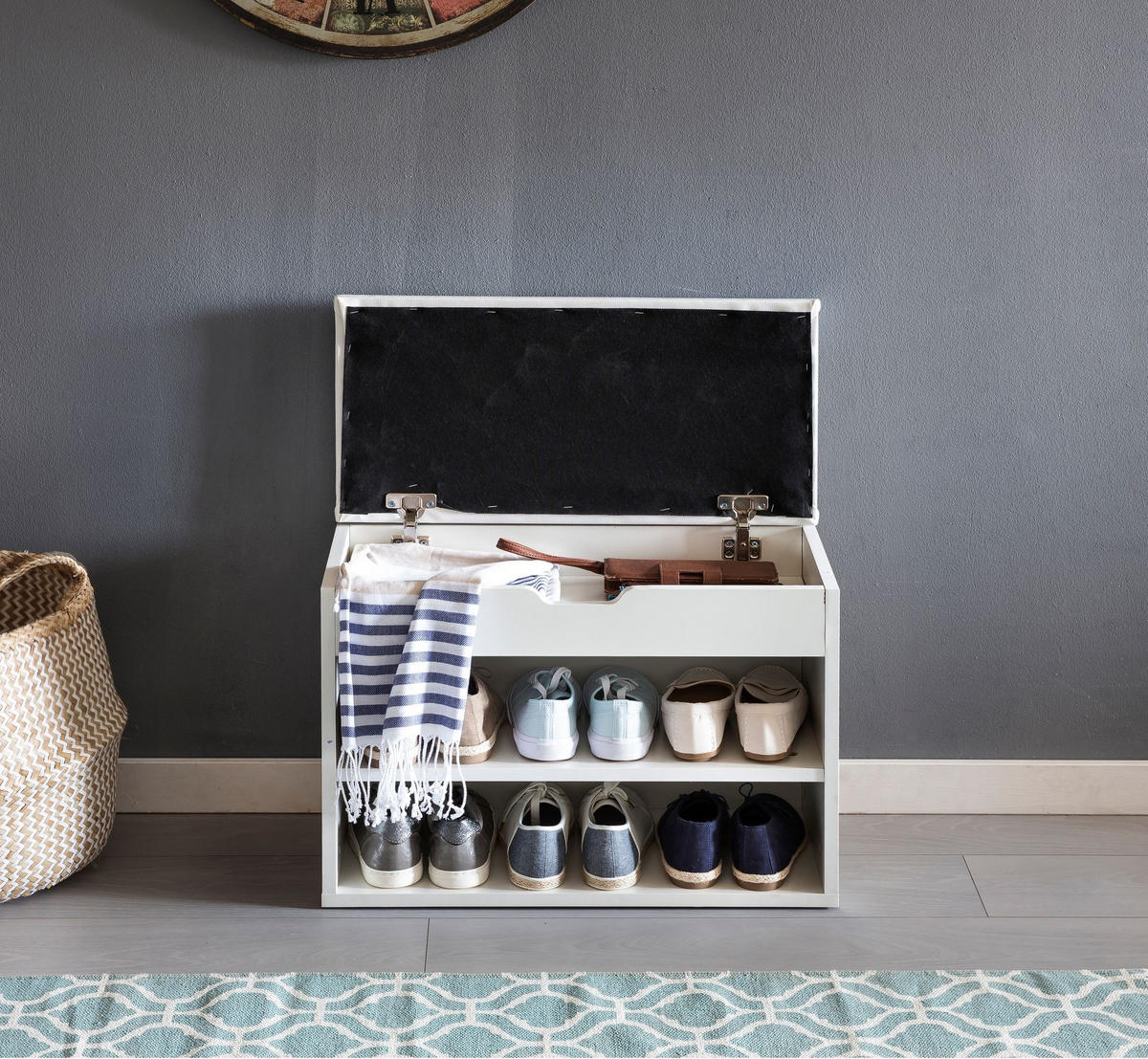 SCHUHBANK gepolstert mit Stauraum, Weiß 60x30x40 cm - Weiß, Holz/Textil (60/40/30cm) - KADIMA DESIGN