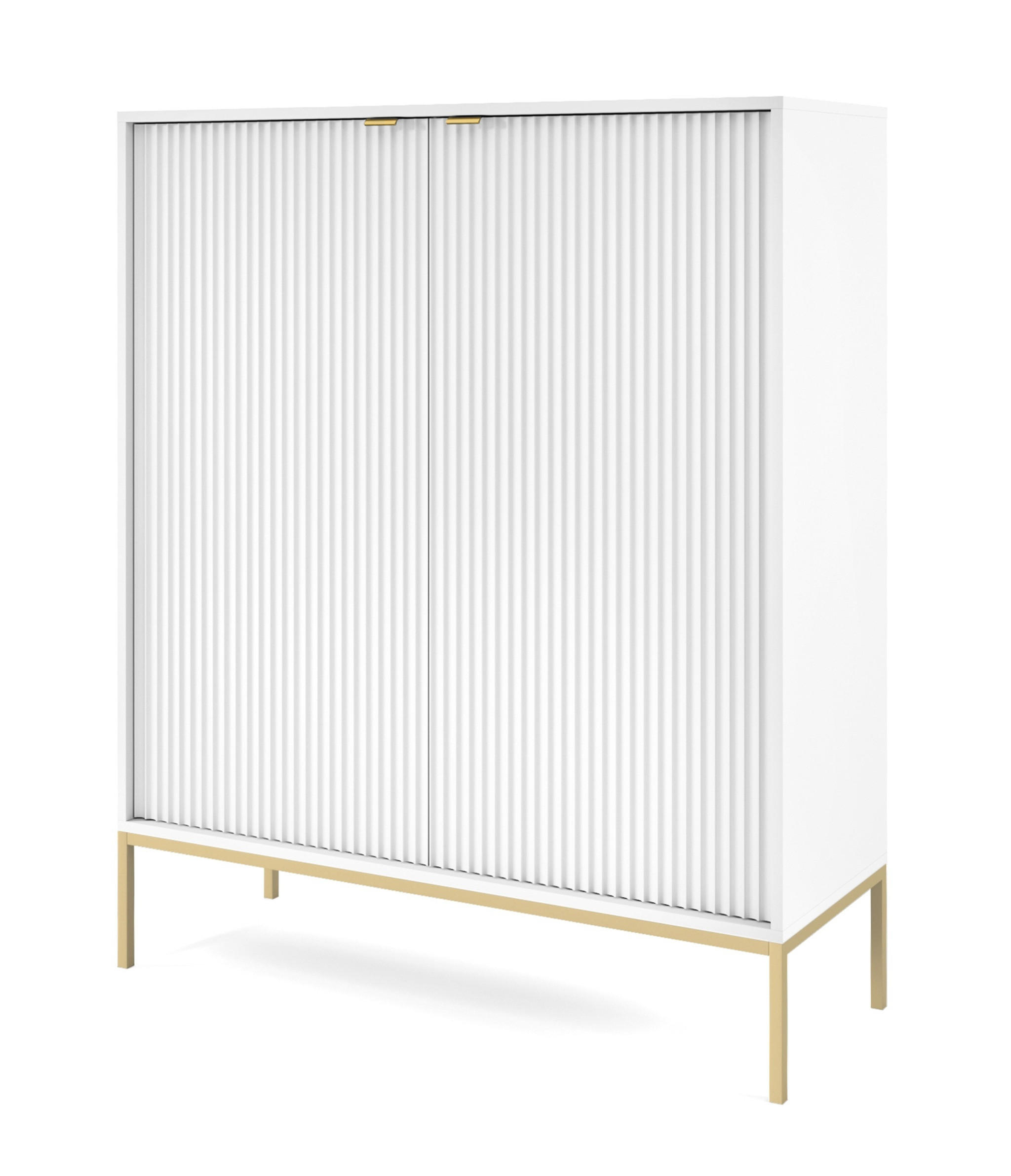 SIDEBOARD Eternas 2T Weiß 104/125/39 cm – schwarze Füße, mit geriffelten Fronten - Goldfarben/Weiß, Holzwerkstoff (104/125/39cm) - AX Living