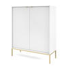 SIDEBOARD Eternas 2T Weiß 104/125/39 cm – schwarze Füße, mit geriffelten Fronten - Goldfarben/Weiß, Holzwerkstoff (104/125/39cm) - AX Living