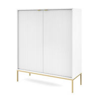 SIDEBOARD Eternas 2T Weiß 104/125/39 cm – schwarze Füße, mit geriffelten Fronten - Goldfarben/Weiß, Holzwerkstoff (104/125/39cm) - AX Living