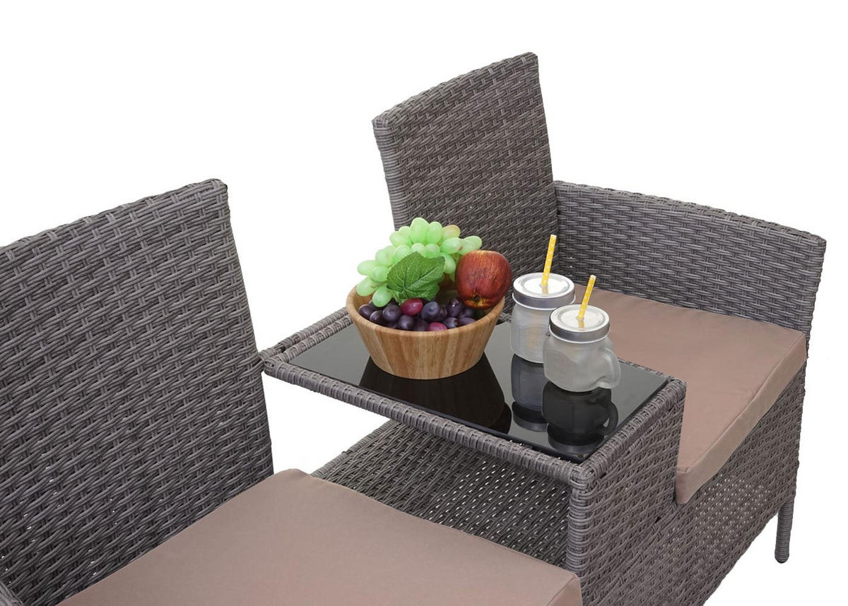 GARTENBANK mit Tisch Grau Kissen Creme - Grau, Metall (132/84/55cm) - PROREGAL