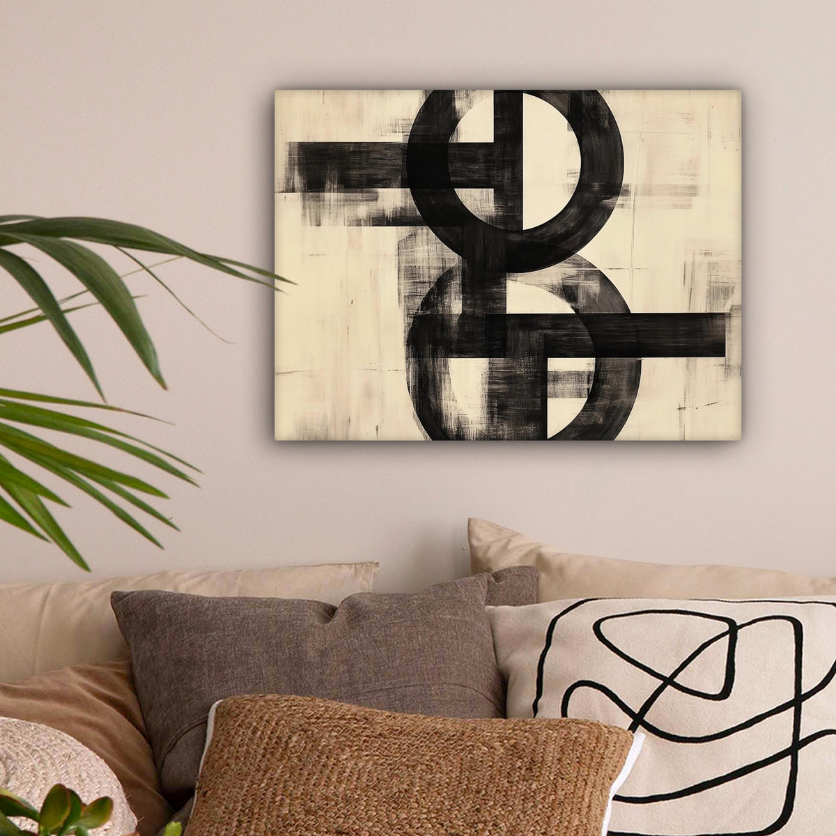 LEINWANDBILD Kreise - Balken - Schwarz - Abstrakt Wandbild 40x30 cm - Schwarz, Textil (40/30cm) - MuchoWow