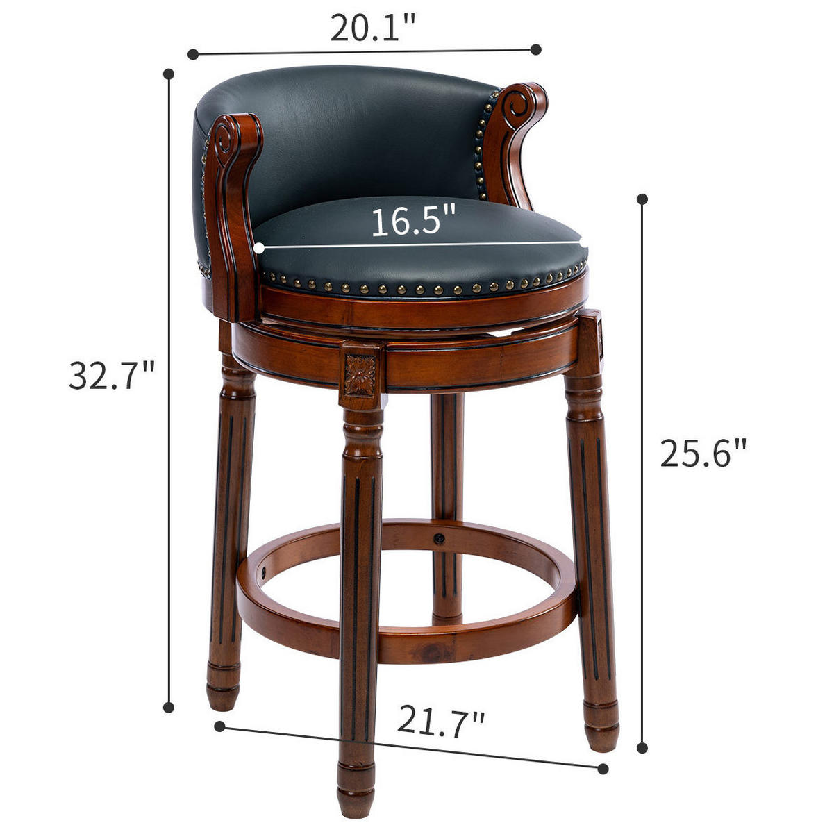 BARHOCKER drehbar Sitzhöhe ca. 66 cm Leder Holz Blau - Blau, Holz (54.8/96/54.82cm) - Meubliv