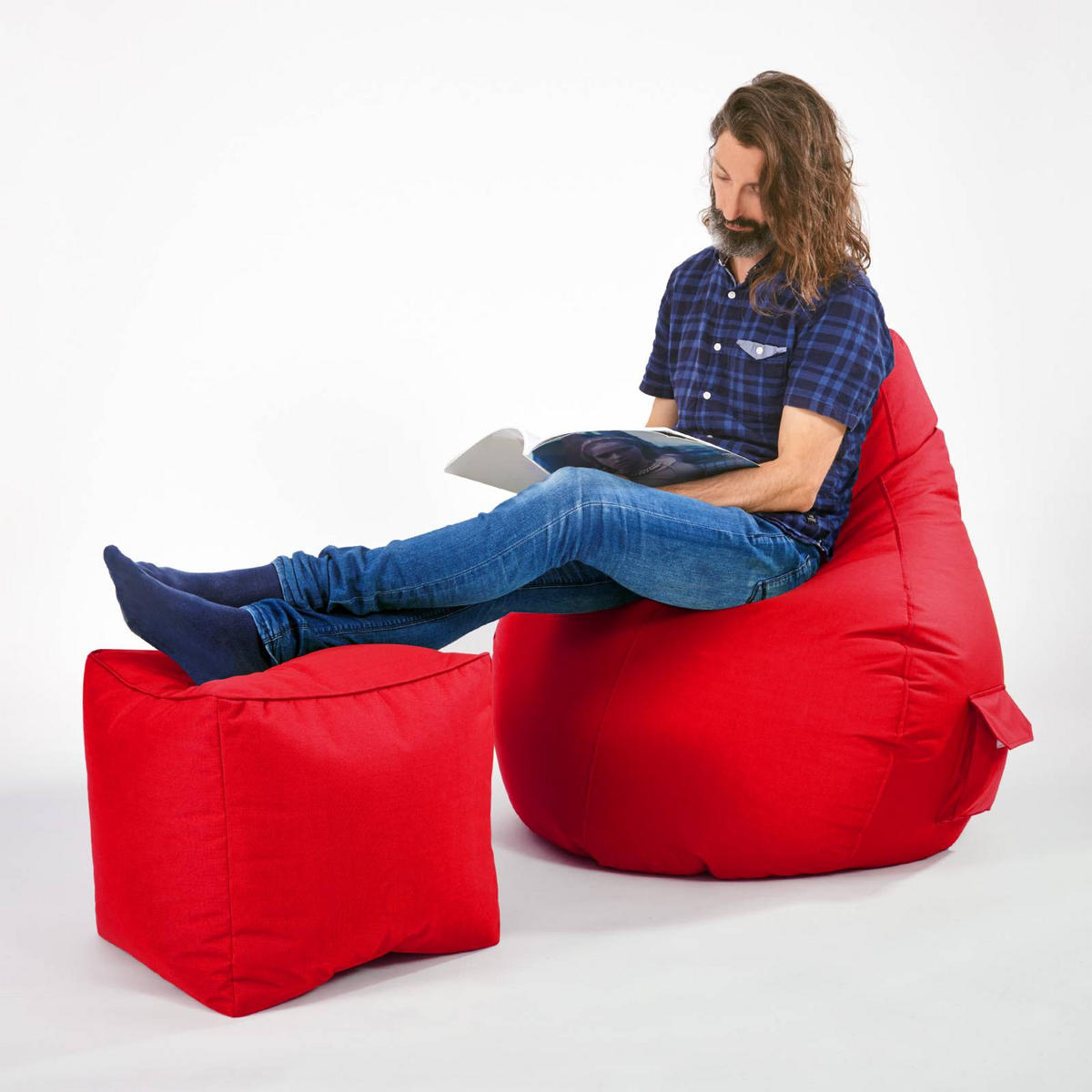 SITZSACK-HOCKER Pouf "Cube" 40x40x40cm - Rot, Textil (40/40/40cm) - Green Bean