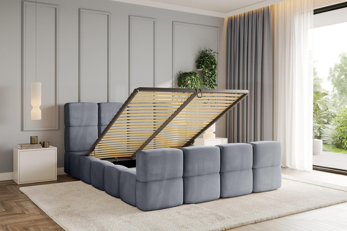 POLSTERBETT mit Bettkasten und Lattenrost, Bett mit Kopfteil, Boxbett ohne Matratze, Doppelbett mit Stauraum - NATA-Z 120x200 Grau - Grau, Holzwerkstoff/Textil (120/200cm) - ALTDECOR