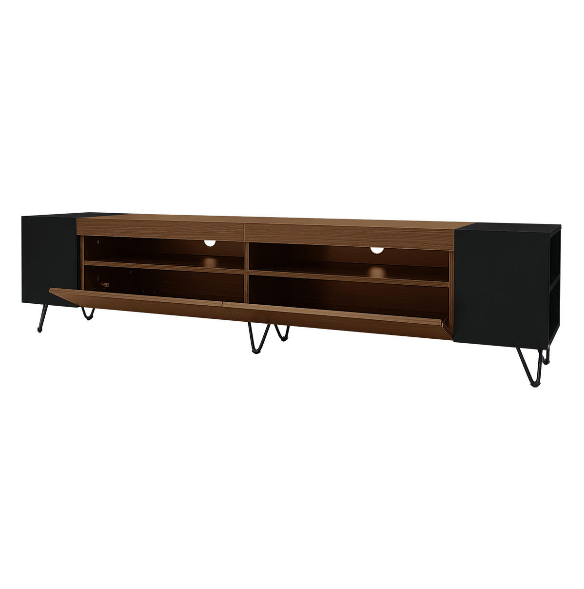 TV-LOWBOARD aus MDF und Spanplatte 180x36x43 cm Schwarz/Holzoptik mit Türen und offenen Fächern - Schwarz, Holzwerkstoff (180/43/36cm) - IVMEU
