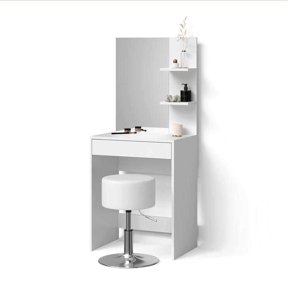 SCHMINKTISCH Nola Weiß 60 cm mit Hocker - Weiß, Holzwerkstoff (60/140/40cm) - Livinity®