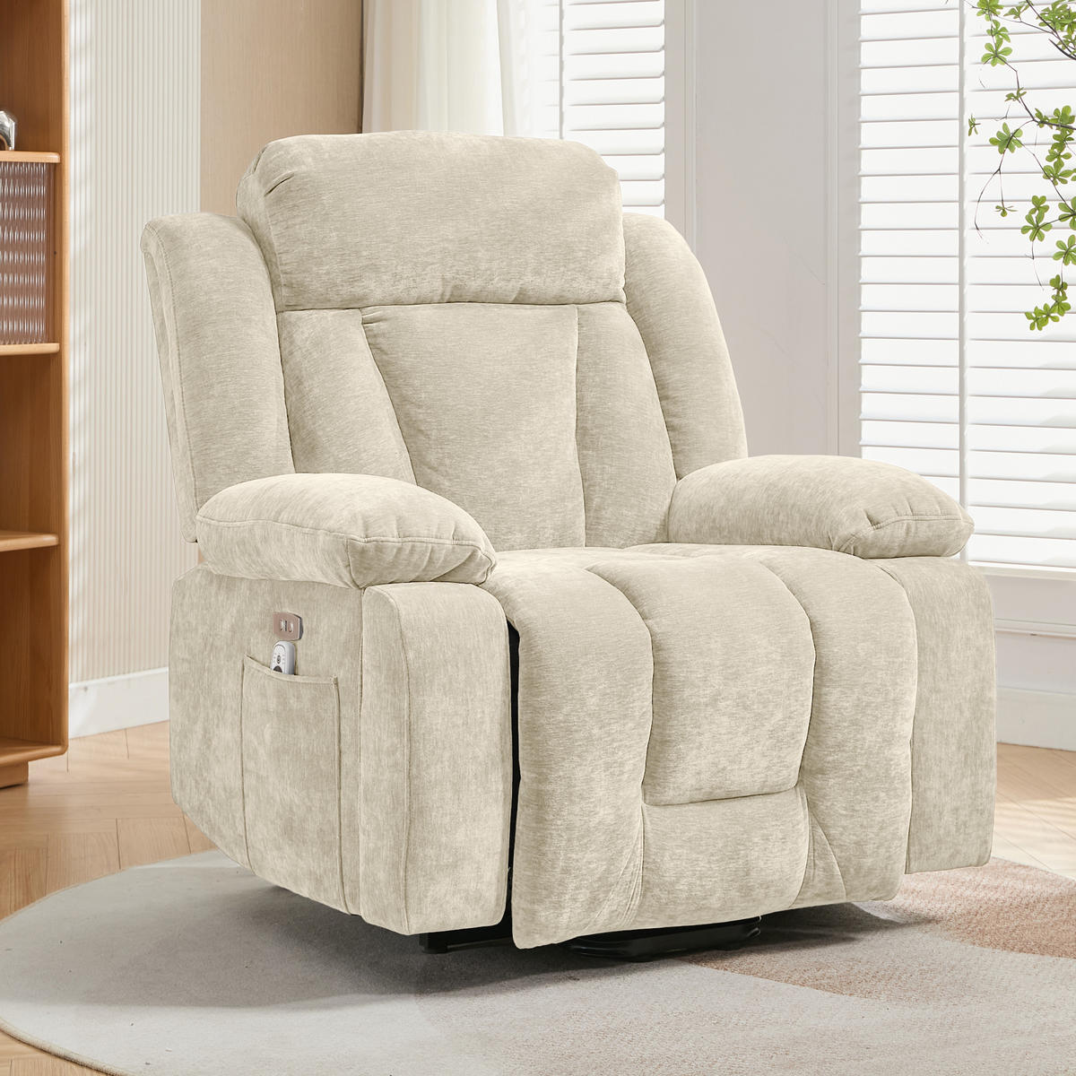 MASSAGESESSEL mit Massagefunktion Relaxsessel 95/94/107 cm mit USB - Beige, Textil (95/107/94cm) - EVRYAE
