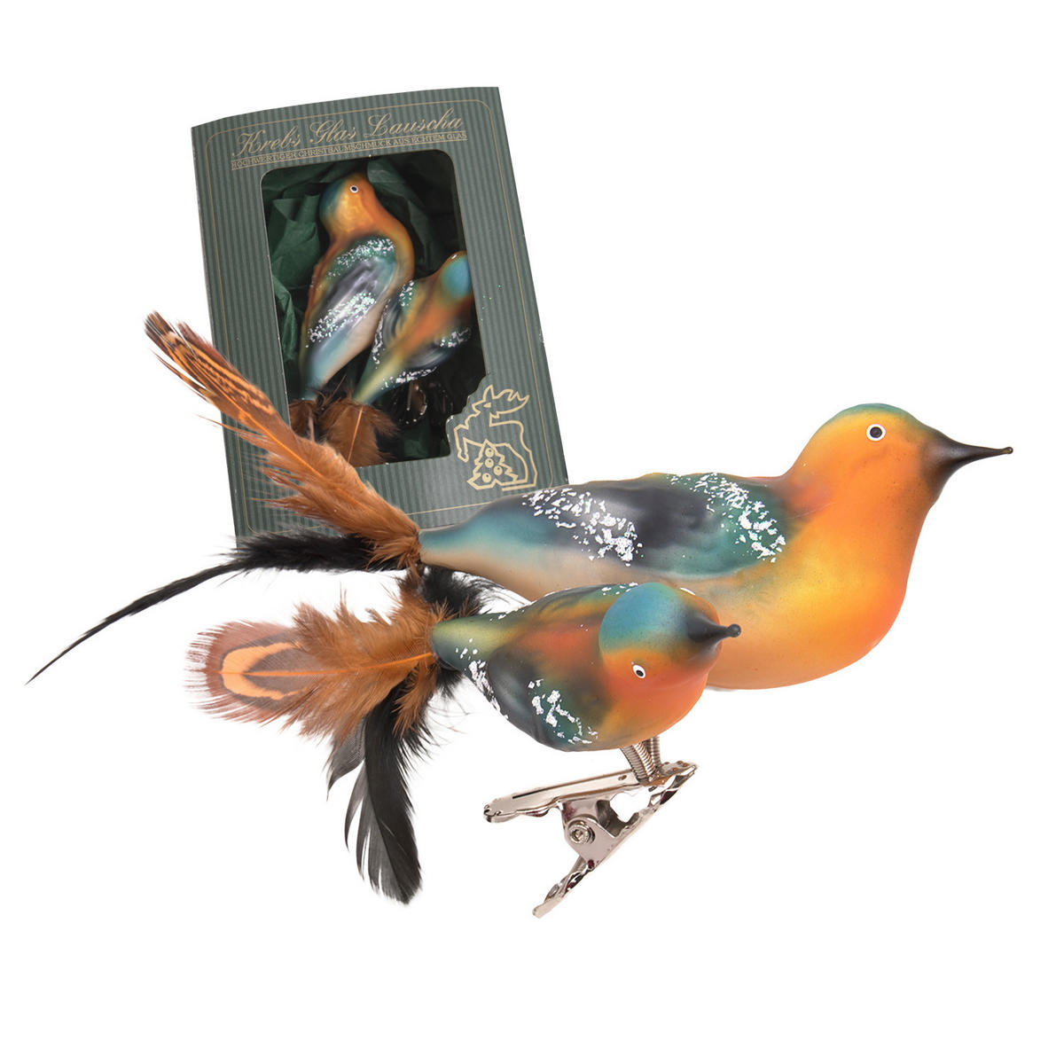 CHRISTBAUMSCHMUCK Doppelvogel Buchfink Mehrfarbig 9cm (Glas / 1 Stk.) - Multicolor, Glas (5/5/8cm) - Krebs Glas Lauscha