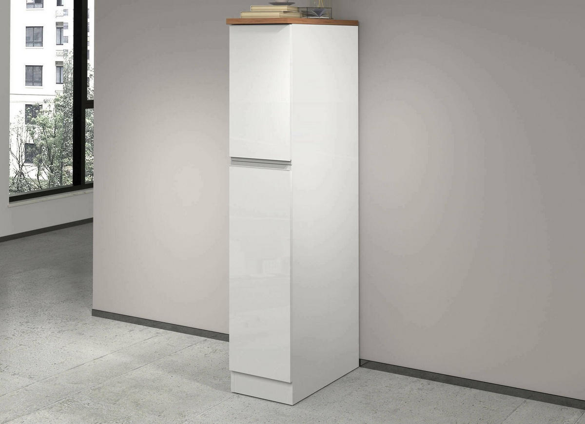 KÜCHENSCHRANK Glänzendes Weiß, Eiche 60/30/165 cm - Eichefarben/Weiß, Holzwerkstoff (30/165/60cm) - DMORA
