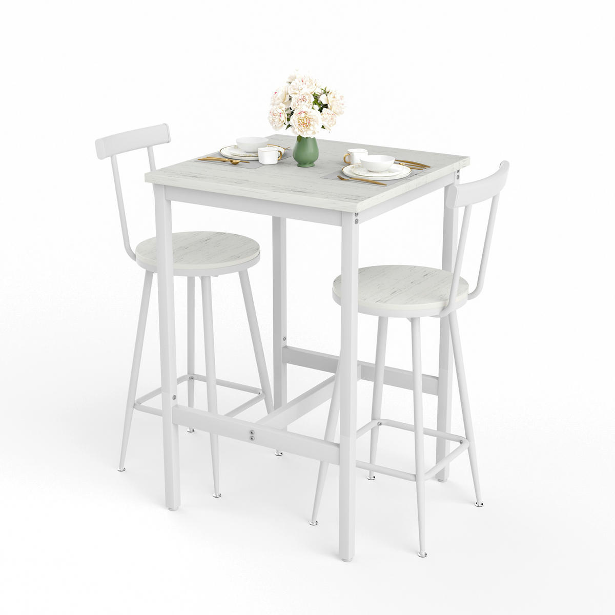 BARTISCH-SET DE-39323 2-teilig mit Rückenlehnen Weiß - Weiß, Holzwerkstoff (60/92/60cm) - ComfortXL