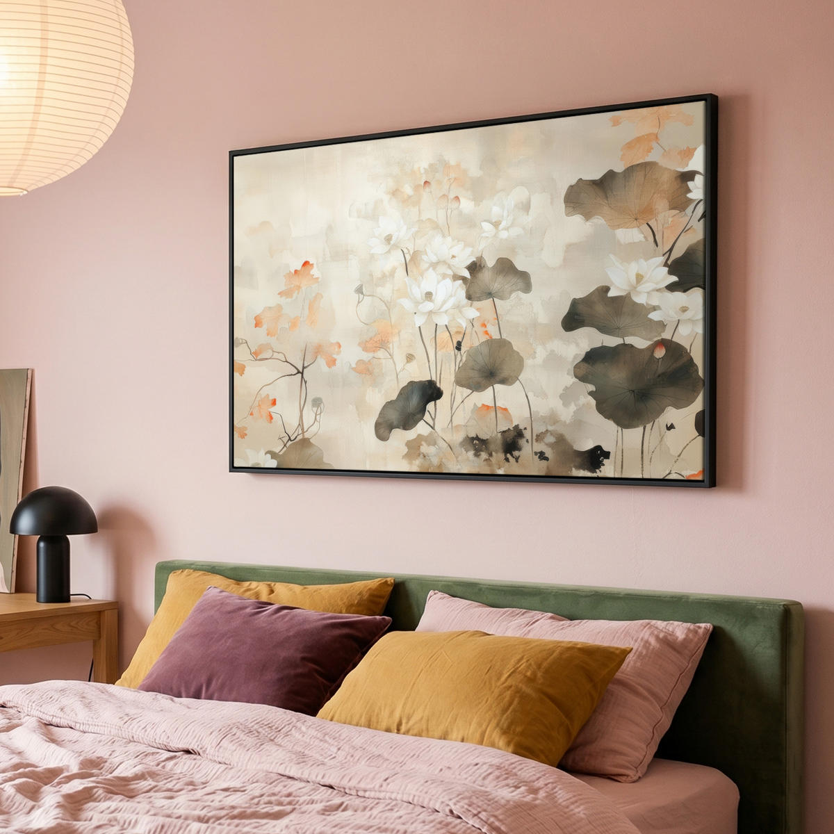 LEINWAND Bilder mit Rahmen - Blumen - Japandi - Wabi sabi - 140x90 - Sandfarben, Textil (140/90cm) - MuchoWow