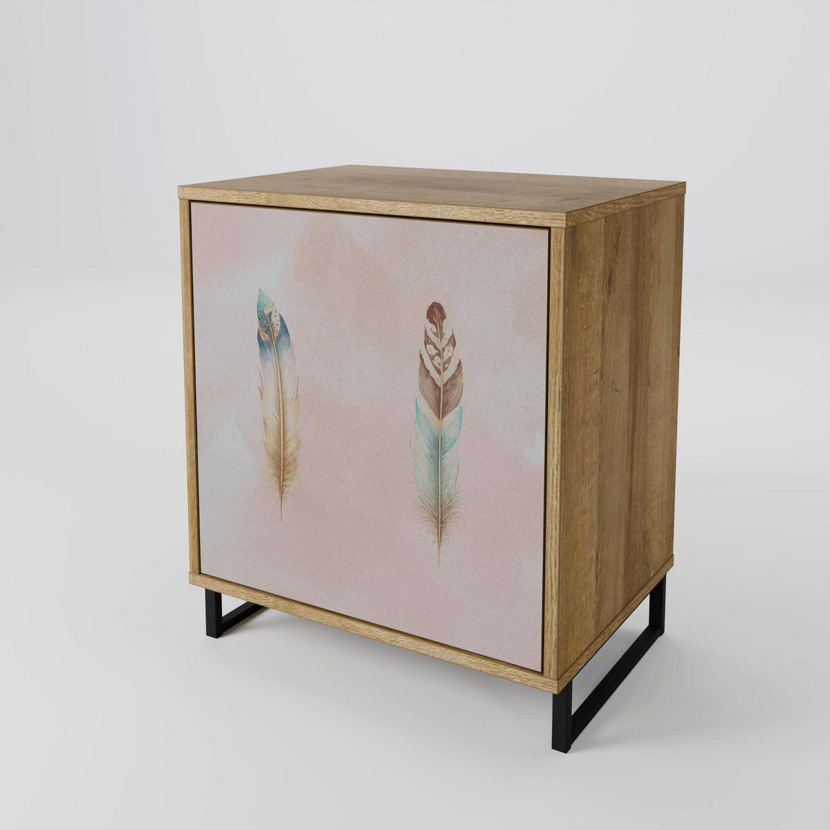 SIDEBOARD THE DELIQUESCE, Eichefarben, 57,5x42x72,5 cm, Schwarze Metallfüße - Eichefarben/Multicolor, Holzwerkstoff/Metall (57.5/72.5/42cm) - SpaceRebels