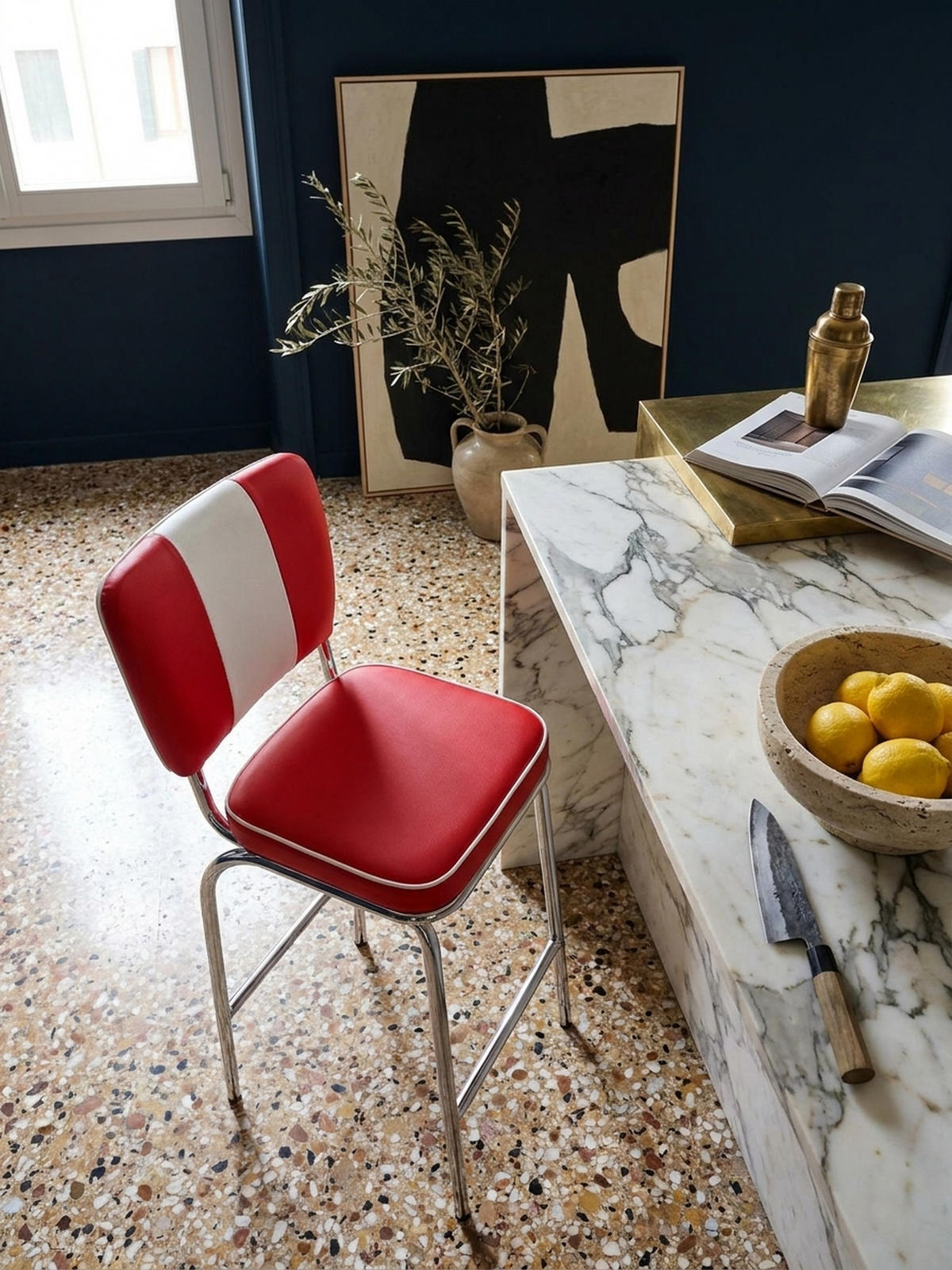 BARHOCKER Kunstleder Chromfuß Retro, Rot 40x38x110 cm - Rot/Silberfarben, Kunststoff/Textil (40/110/38cm) - KADIMA DESIGN