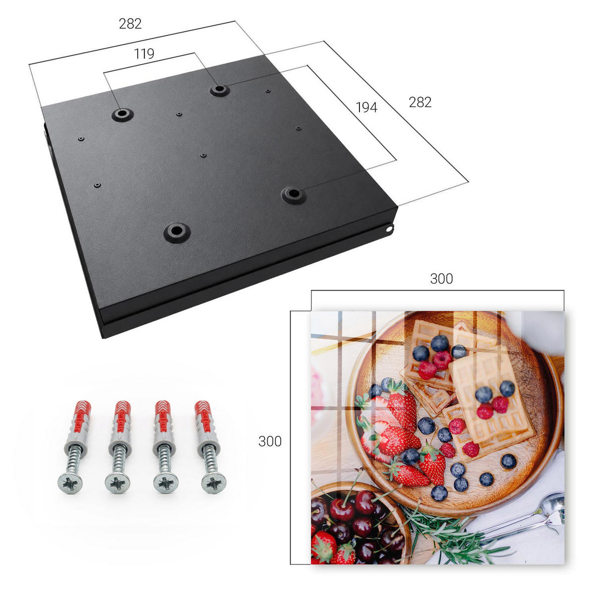 SCHLÜSSELBOX Schwarz 30x30 cm- Türöffnung nach rechts - Obstfrühstück - Braun, Metall (30/30/5cm) - TULUP