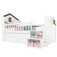 HALBHOHES Bett 90/200 cm in Weiß aus Kiefernholz und MDF mit LED-Beleuchtung und Stauraum - Weiß, Holz (90/200cm) - OKMYHOME