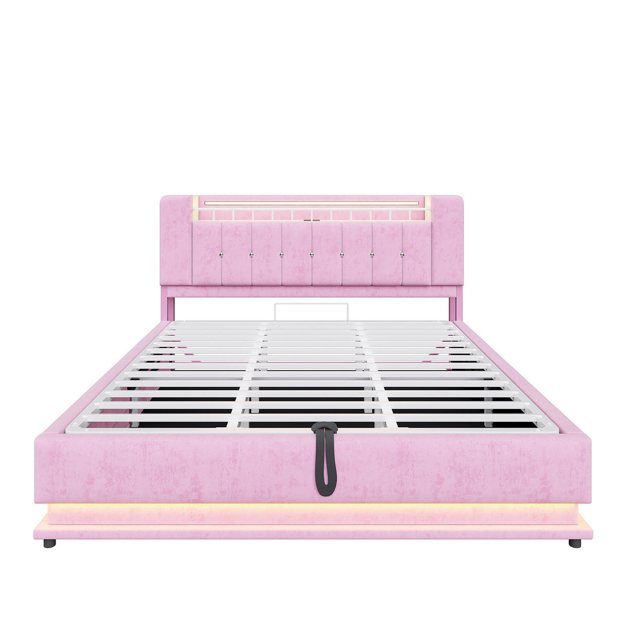 POLSTERBETT 180/200 cm mit LED-Beleuchtung, USB-Anschlüssen und hydraulischem Stauraum, Samt, Rosa - Rosa, Textil (180/200cm) - Redom