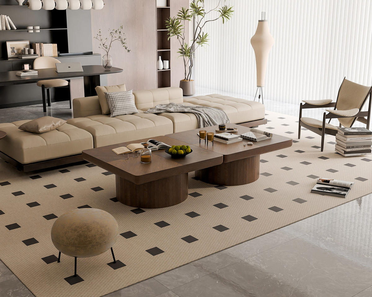 COUCHTISCH 78/78/38 cm walnuss aus Massivholz und MDF mit Parquet-Design und zylindrischem Sockel - Walnussfarben, Holz (78/78/38cm) - OKWISH