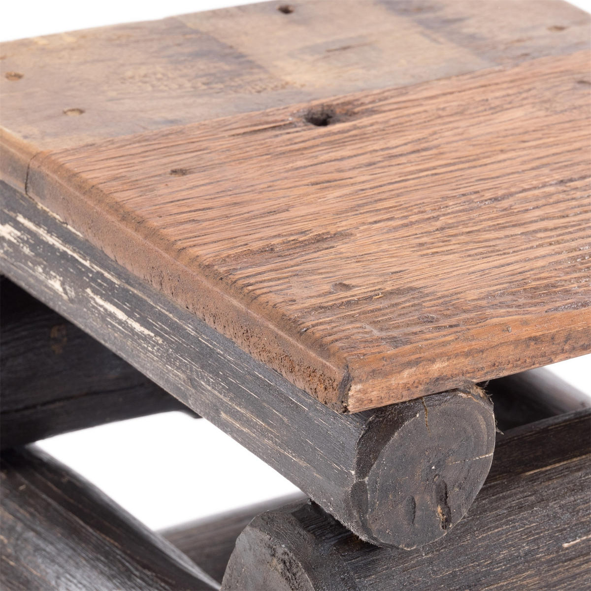 HOCKER BLOCK 38 Teak Recyclingholz massiv 04 schwarz-natur - Graubraun, Holz (30/39/30cm) - DESIGN DELIGHTS