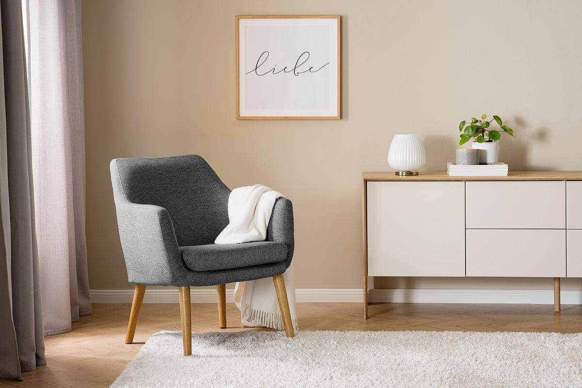 LOUNGESESSEL - Eichefarben/Dunkelgrau, Eichenholz/Textil (66/80/68cm) - home24