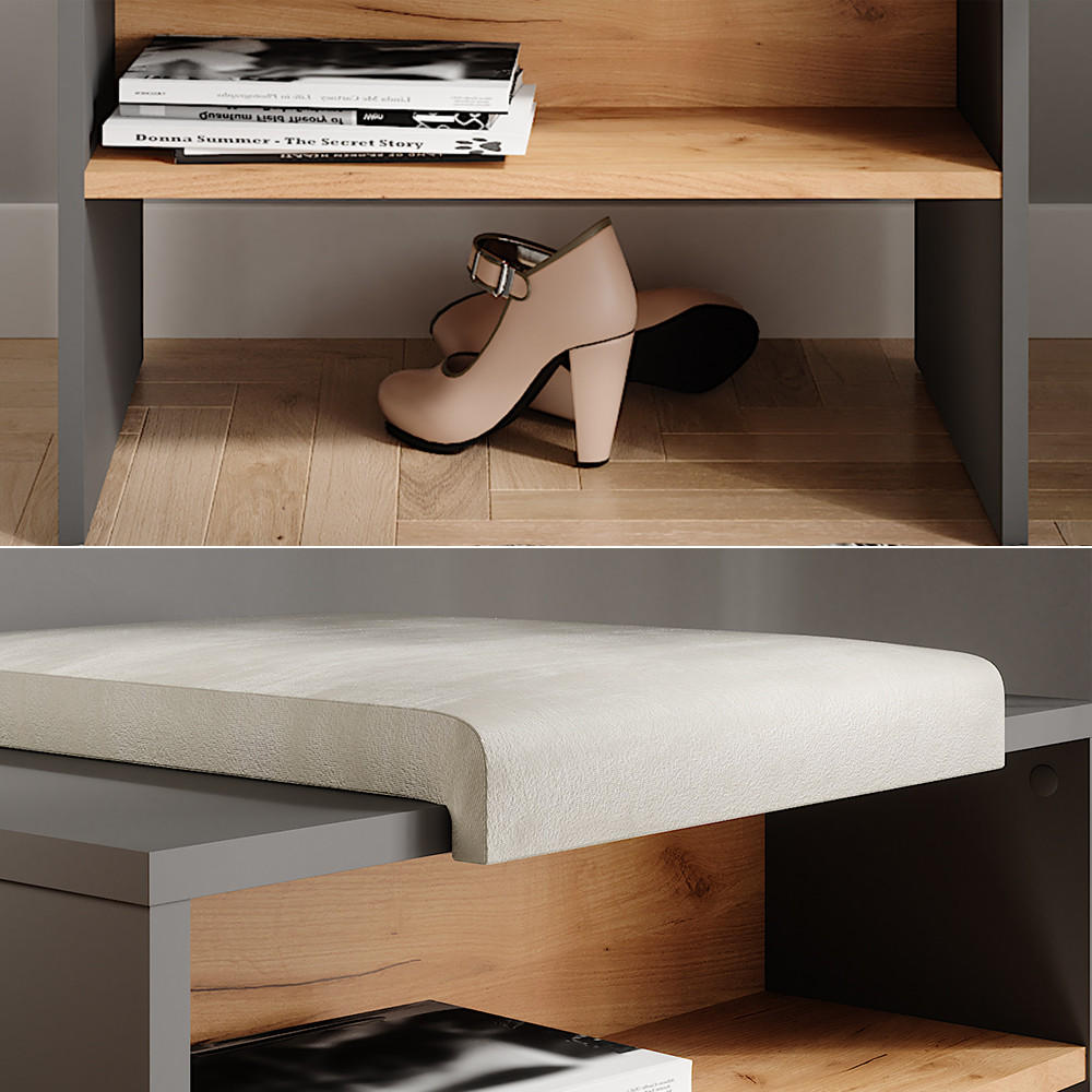SCHUHBANK Orlando Anthrazit/Goldkraft Eiche 60 x 60 cm - Honigeiche/Anthrazit, Holzwerkstoff (60/60/40cm) - Vicco