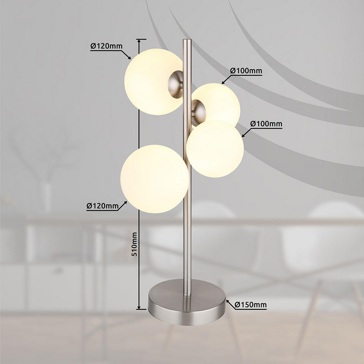 LED TISCHLEUCHTE Glas 4 flammig - Silberfarben, Glas (23.7/19.3/48cm) - Globo Lighting