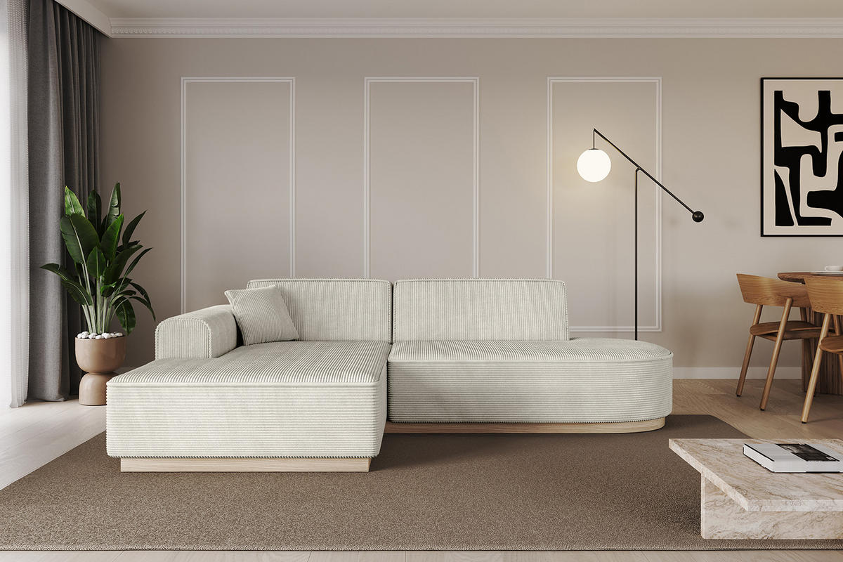 ECKSOFA Ottomane Links IREA-L1 - 232x165x80 cm Hellgrau - Ecru, Holzwerkstoff/Textil (232/165cm) - ALTDECOR