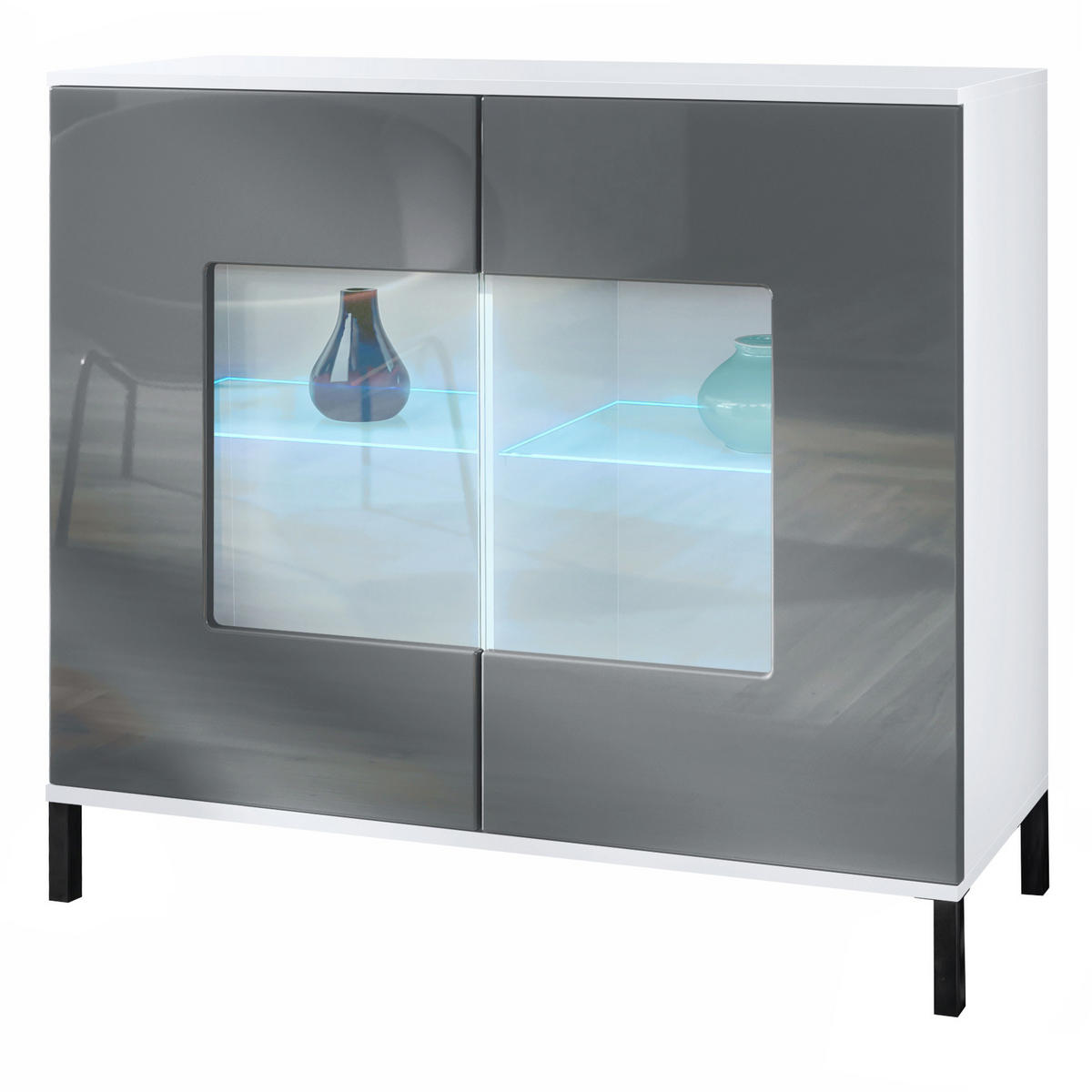 KOMMODE Grömitz Grau Hochglanz - Grau, Holzwerkstoff (92.5/83.5/35cm) - Vladon