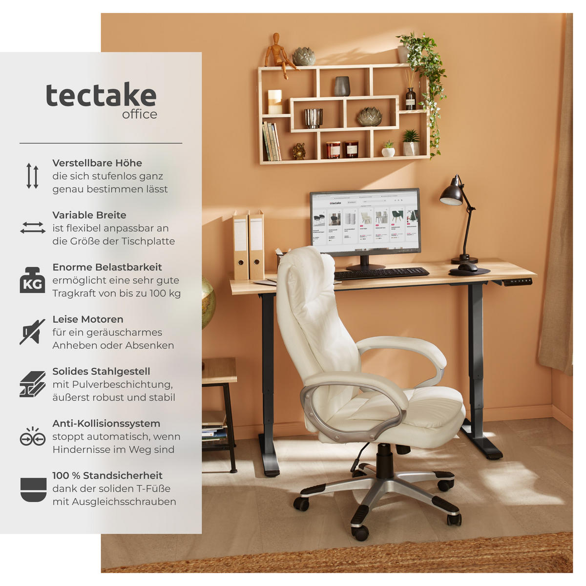 TISCHGESTELL Twain,110 - 168 x 60 x 60 - 125 cm,schwarz - Schwarz, Textil (60/168/125cm) - tectake