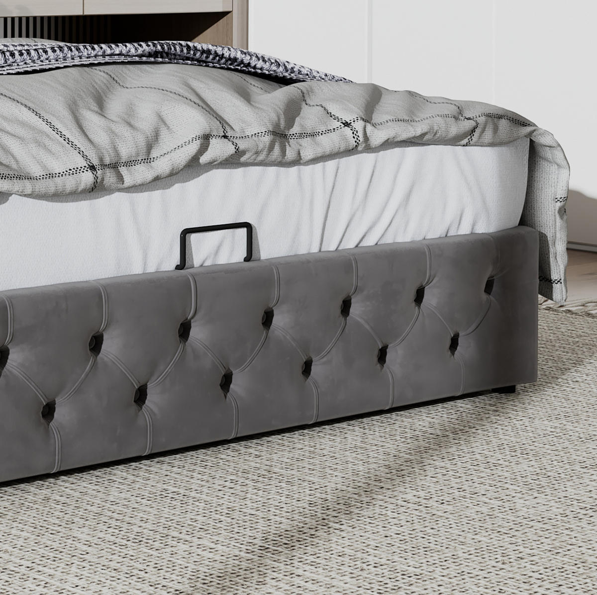 POLSTERBETT aus Samt 140x190 cm Grau mit Bettkasten und hydraulischer Öffnung - Grau, Textil (140/200cm) - IVMEU