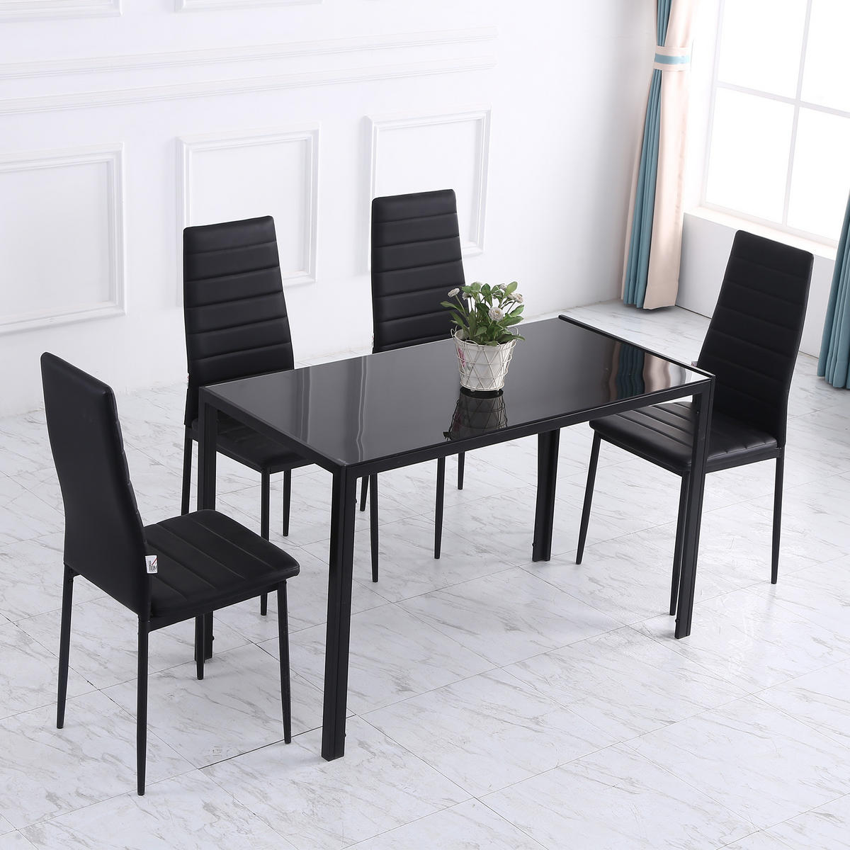 ESSTISCH Küchentisch für 4 Personen, Esszimmertisch für Küche Metall, Schwarz - Schwarz, Metall (120/60/75cm) - HOMCOM