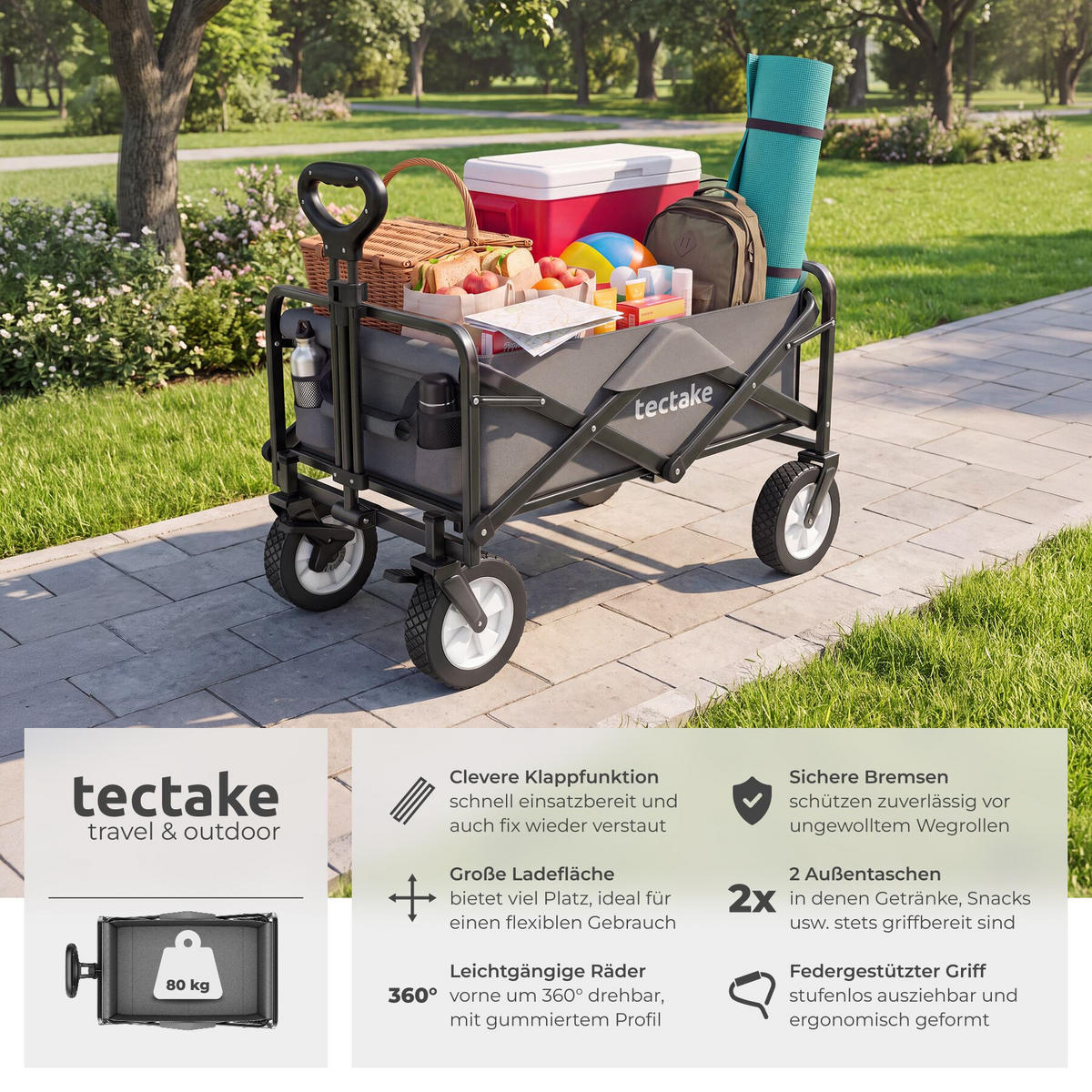 BOLLERWAGEN Leon, inklusive Tragetasche, Belastbarkeit 80 kg, grau - Grau, Kunststoff (53.5/101/91cm) - tectake