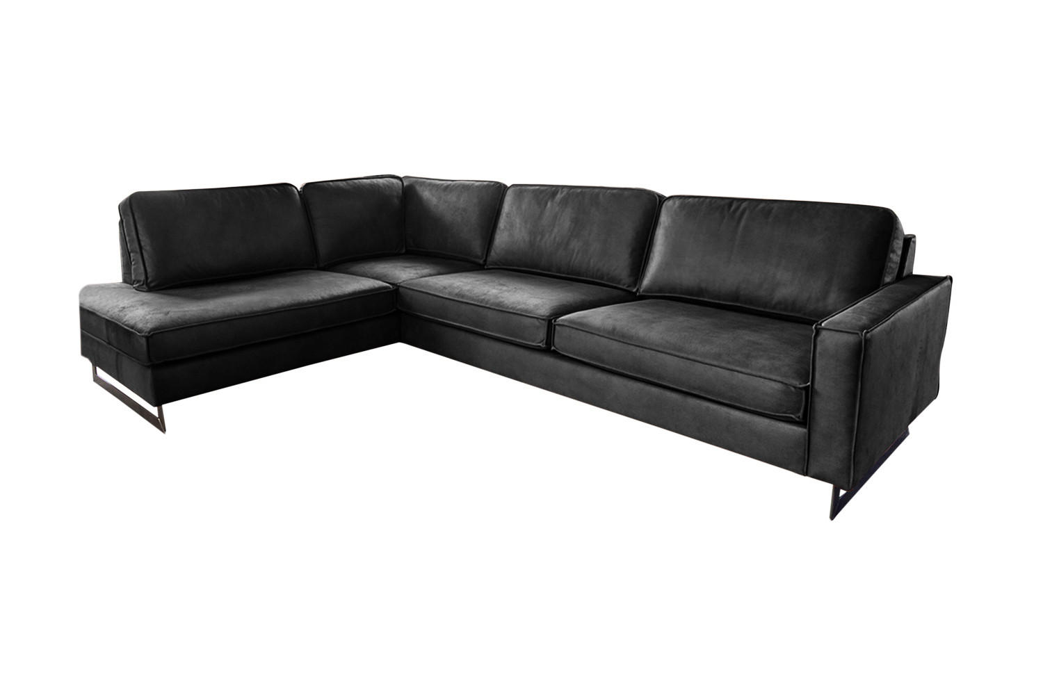 ECKSOFA VILNIUS Schwarz Lederfaserstoff - Schwarz, Leder/Metall (290/217cm) - KAWOLA