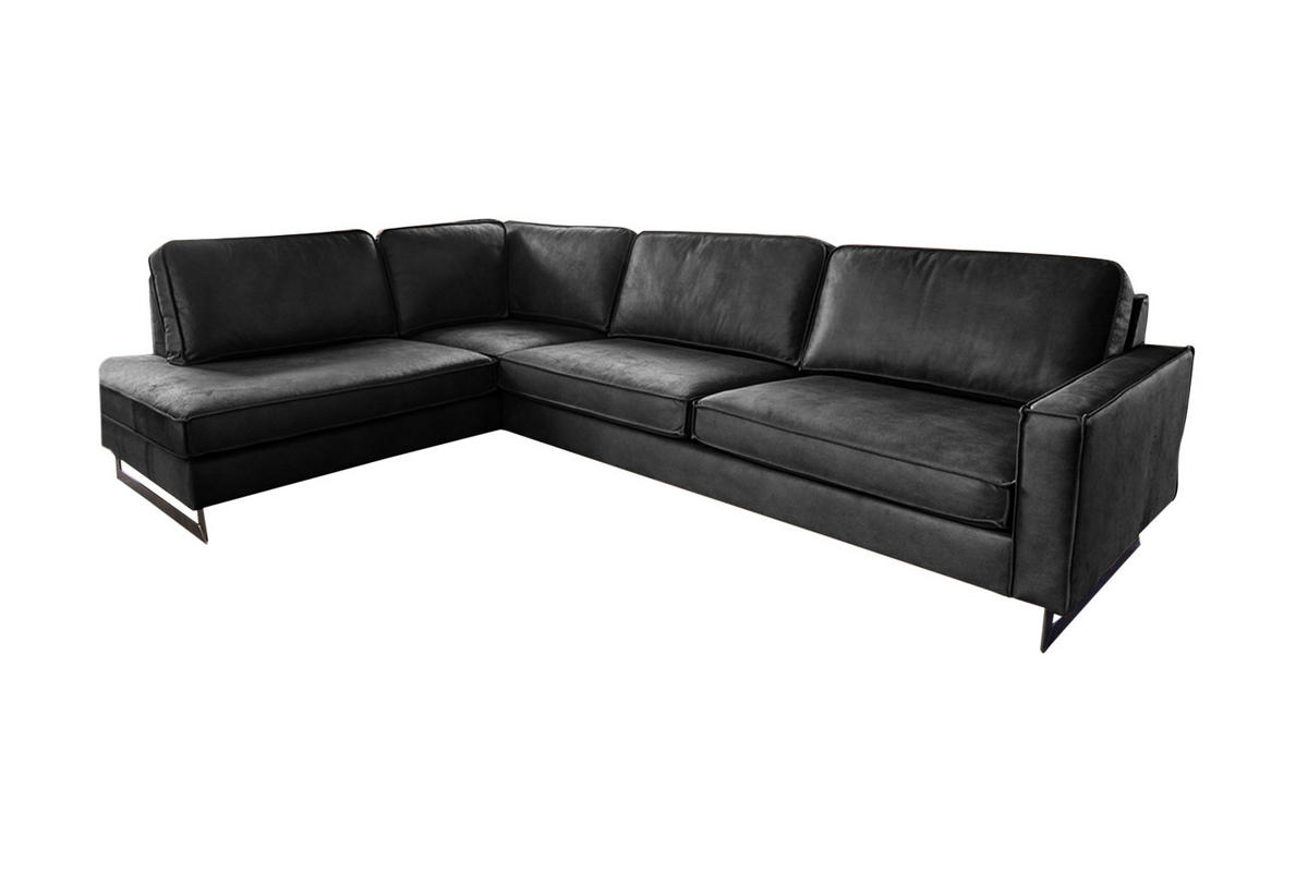 ECKSOFA VILNIUS Schwarz Lederfaserstoff - Schwarz, Leder/Metall (290/217cm) - KAWOLA
