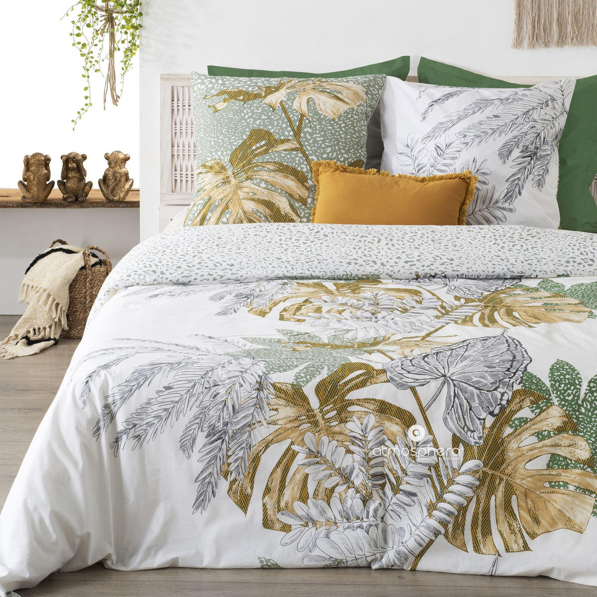 BETTWÄSCHE Set Monestera - Multicolor, Naturmaterialen (220/240cm) - Atmosphera Createur d´interieur
