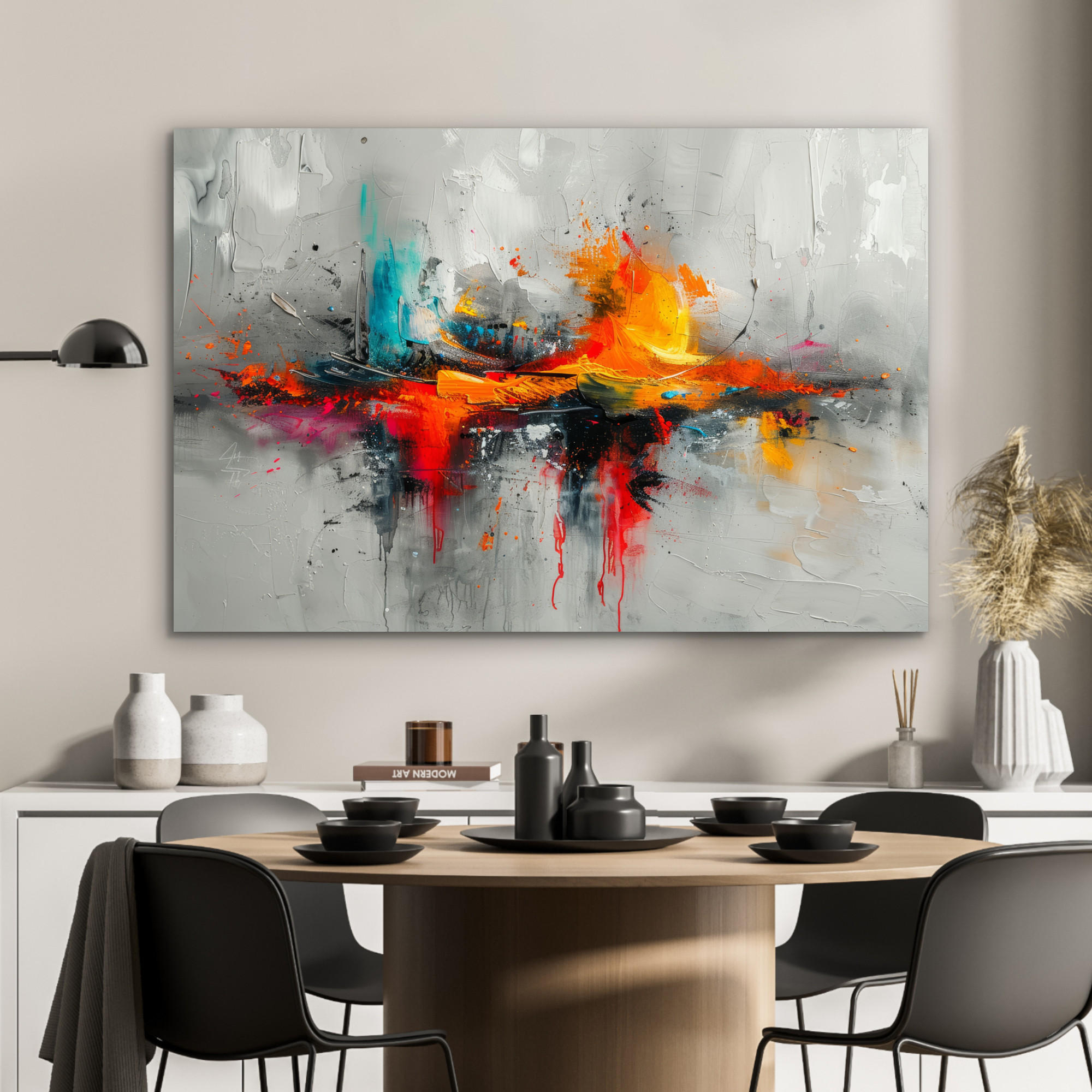 METALLBILD Moderne Kunst - Orange - Grau - Abstrakt 120x80 cm - Hellgrau, Metall (120/80cm) - MuchoWow
