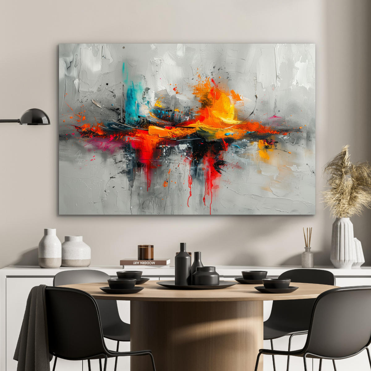 METALLBILD Moderne Kunst - Orange - Grau - Abstrakt 120x80 cm - Hellgrau, Metall (120/80cm) - MuchoWow