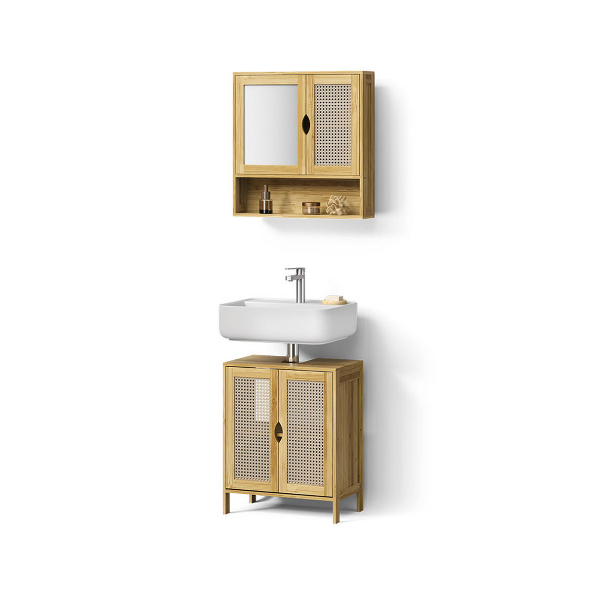 SADA KOUPELNOVÉHO NÁBYTKU Mincio, Bambus, 2dílná - přírodní, kompozitní dřevo (50/60/29cm) - Livinity®