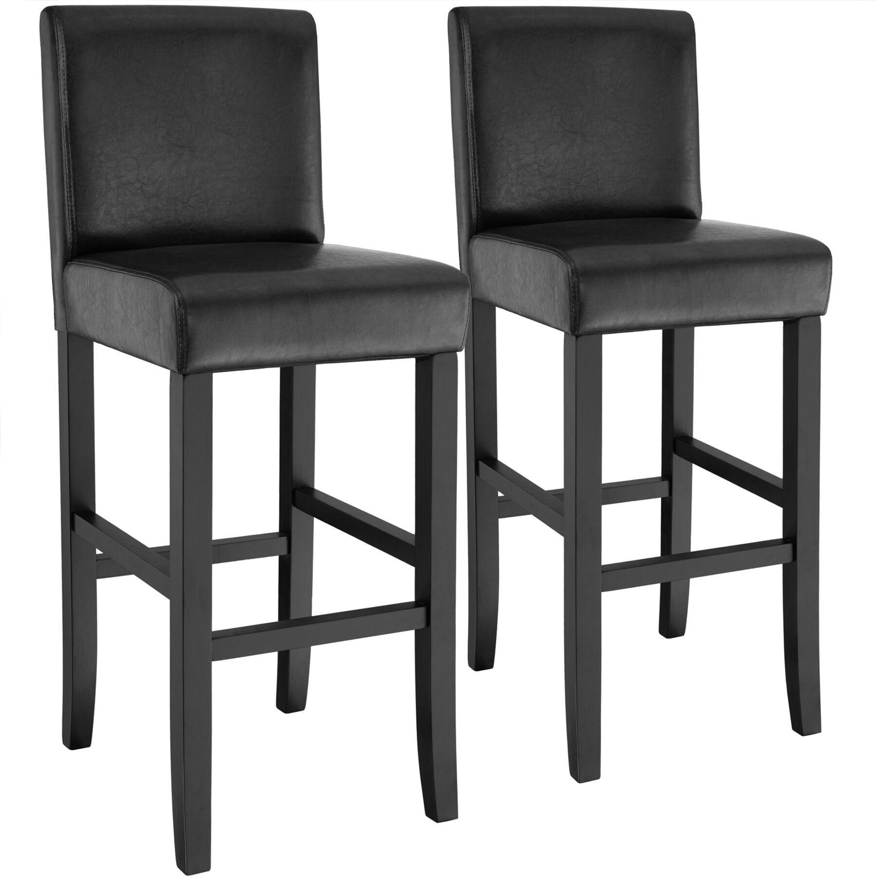 BARHOCKER 2er Set Kunstleder, Sitzhöhe 76 cm,antikbraun - Schwarz, Holz (40/107/41cm) - tectake