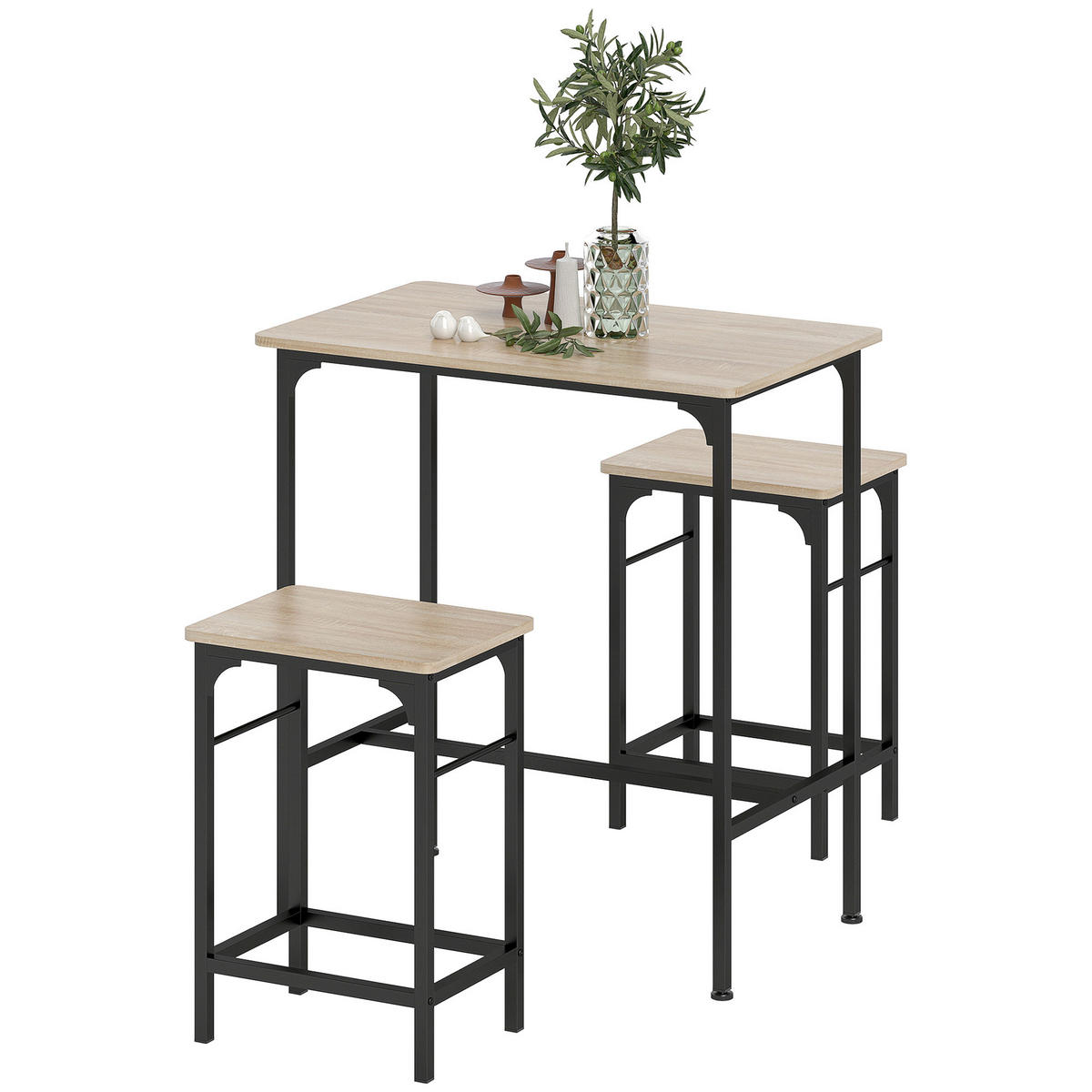 BARTISCH-SET DE-14762 mit 2 Hockern & Holzoptik Natur/Schwarz - Naturfarben, Holzwerkstoff (80/50/87cm) - ComfortXL