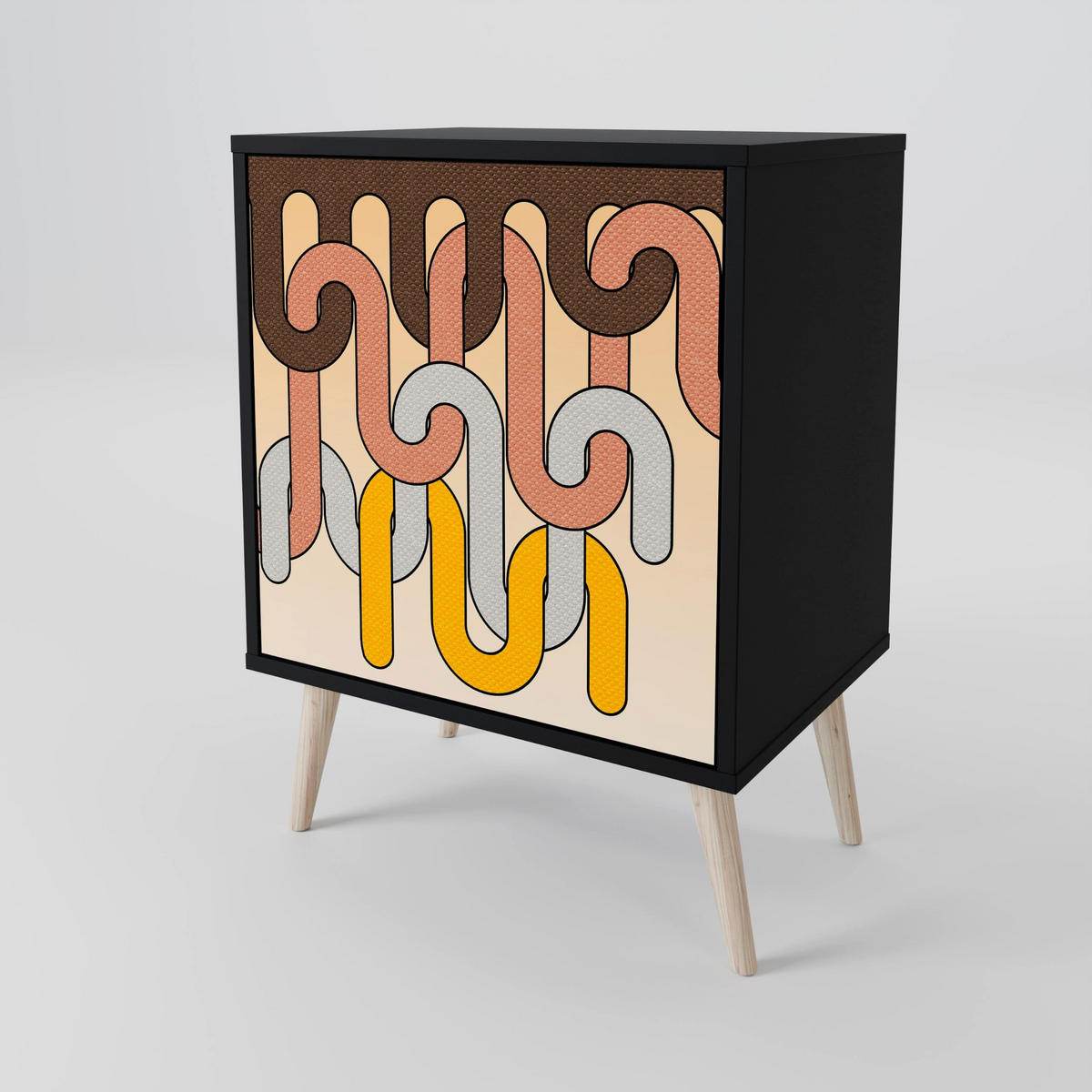 SIDEBOARD COLORFUL STRINGS, Schwarz, 57,5x42x75,5 cm, Goldfarbene Metallfüße - Goldfarben/Multicolor, Holzwerkstoff/Metall (57.5/75.5/42cm) - SpaceRebels