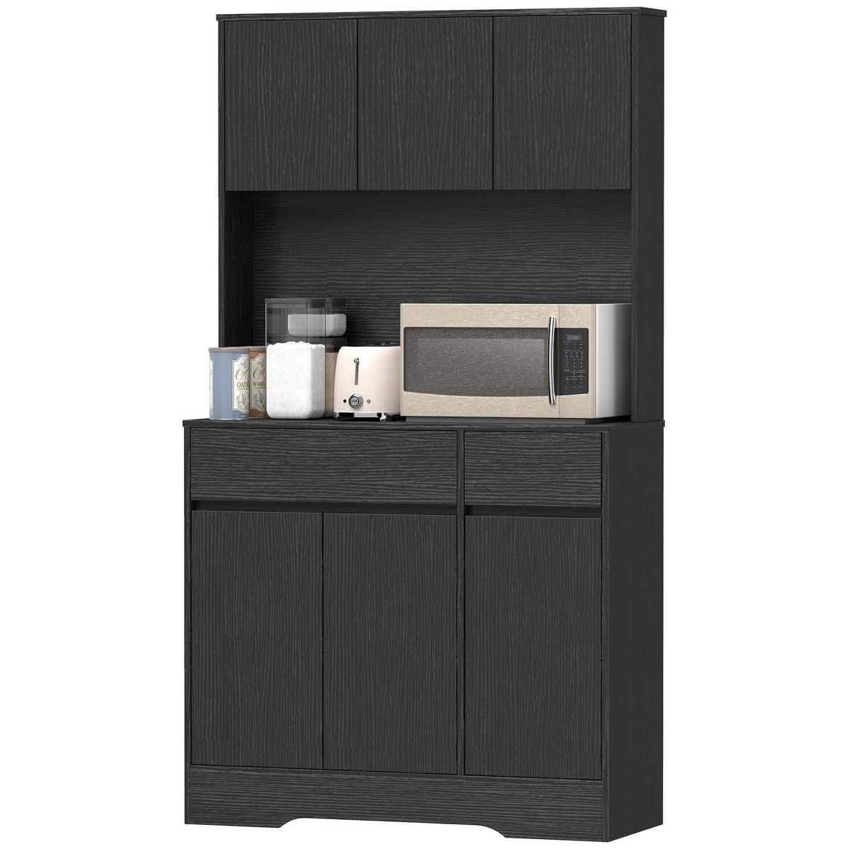 KÜCHENSCHRANK Schwarz, 6 Türen, 2 Schubladen, 100/38/180 cm - Schwarz, Holzwerkstoff (100/180/38cm) - PANGIVO